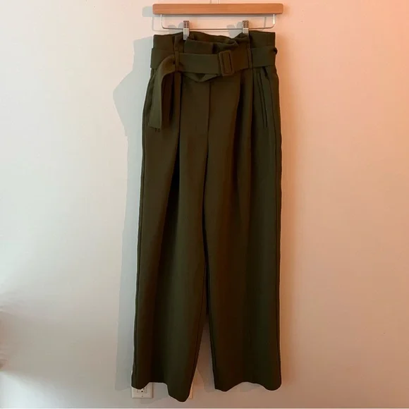 ARITZIA Wilfred Olive Green High-Waisted Wide Leg Belted Pants - Picture 2 of 14